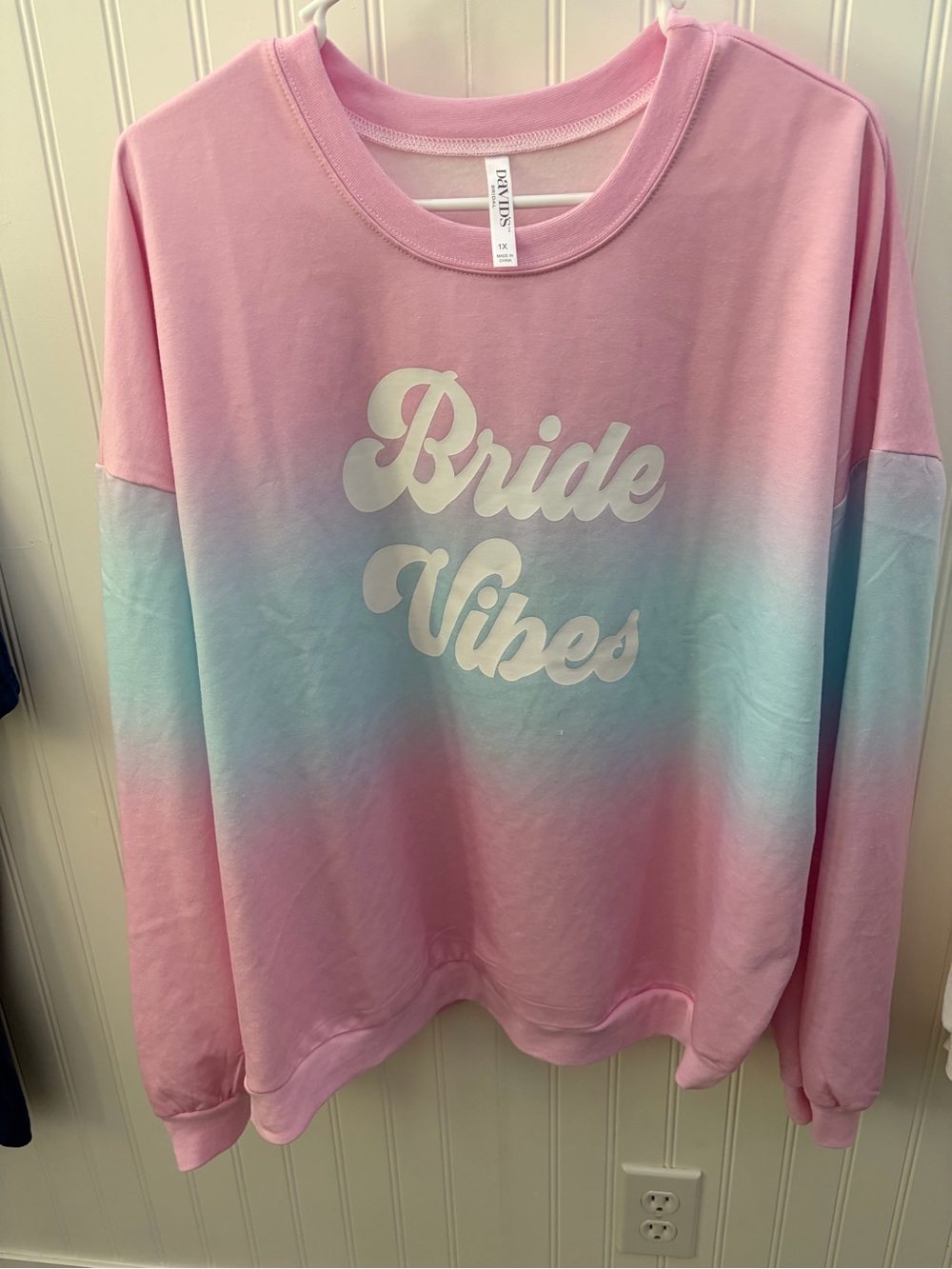 Bride Vibes Ombre Pullover Sweatshirt - pink Blue. Comes with NEW bride socks